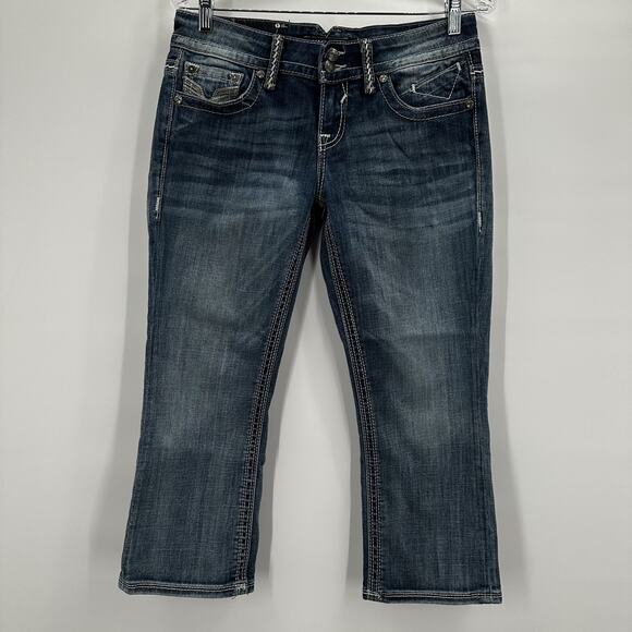 Vigoss Jeans Womens 5 The New York Capri Embroidered Pocket Distressed Denim - Picture 1 of 16